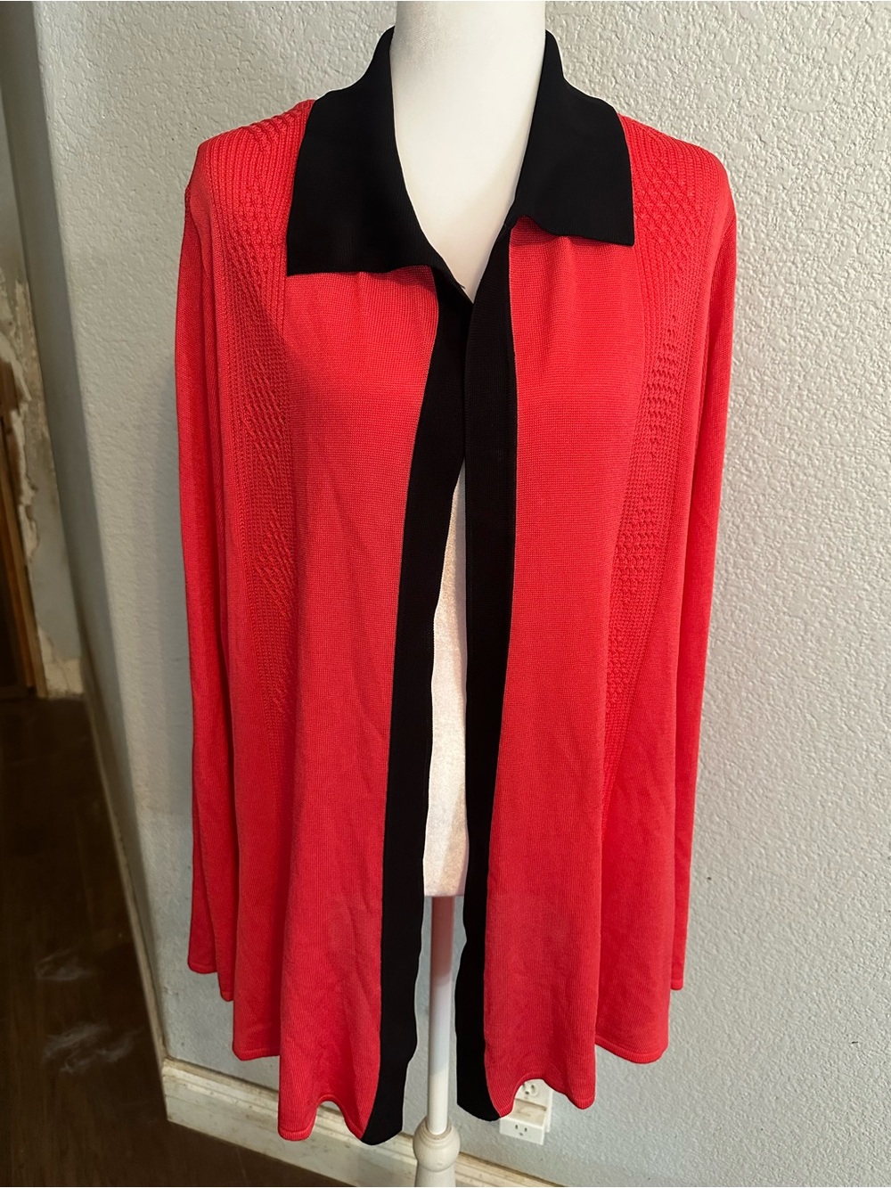 Misook Open Front Cardigan with Black Trim